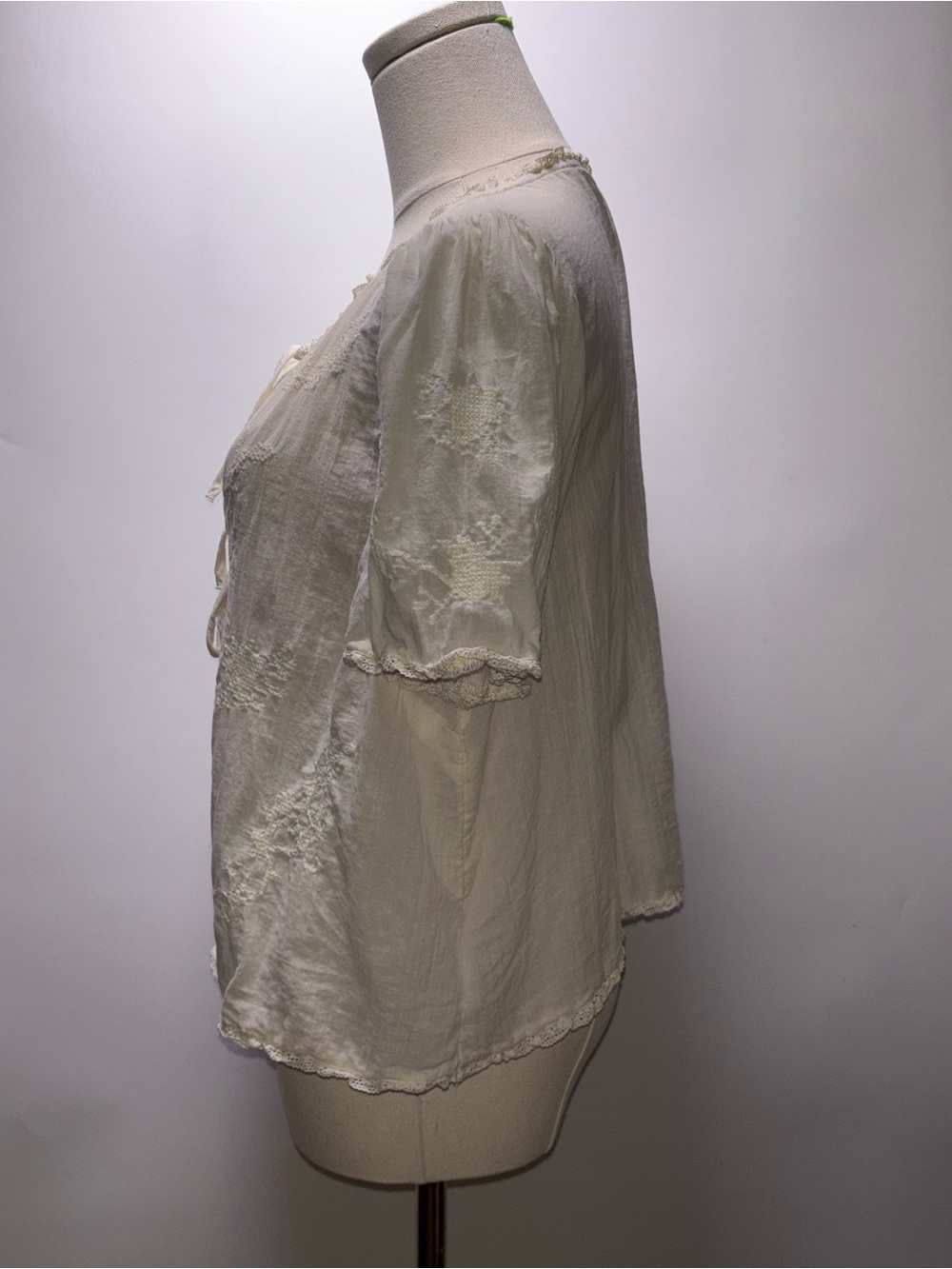 American Eagle Outfitters Cream Tie-Front Boho Blouse Size M - Picture 3 of 10